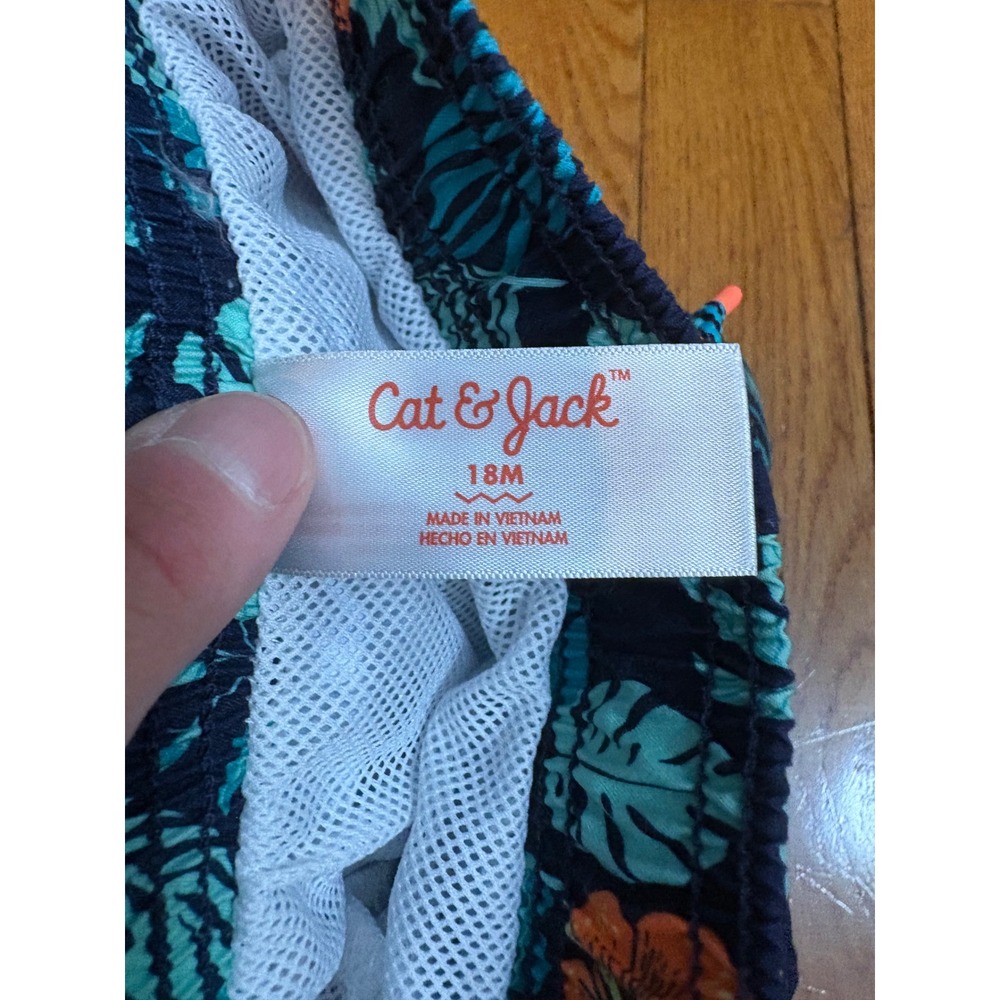 Cat & Jack Toddler Boys Navy Tropical Floral Hibiscus Swim Trunks 18M - Picture 2 of 4